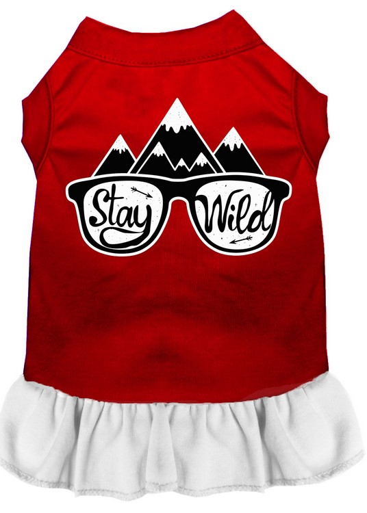 Stay Wild Screen Print Dog Dress Red with White XS